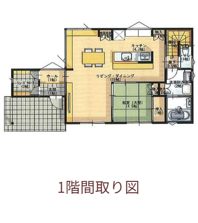 すまいポート21水戸・つくば　「楽しく機能的な家事動線のある家」の設計コンペの実例　オーソドックスな間取りでありながら使いやすいプランの1階間取り図